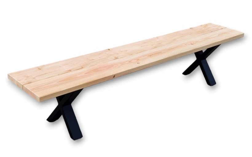 Gartenbank aus Douglasien Holz mit schwarzem X-Gestell