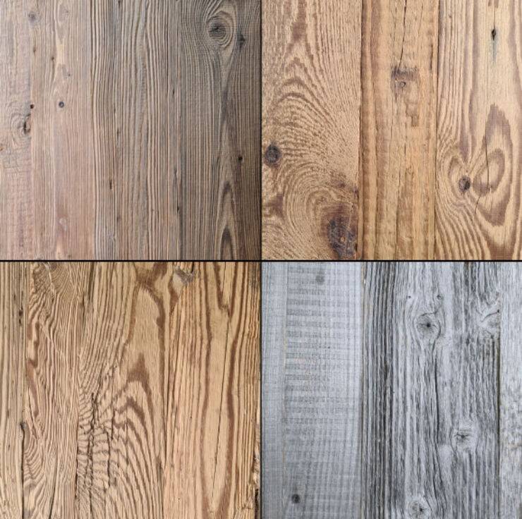 Dreischichtplatten aus Altholz Fichte/Tanne in verschiedenen Oberflächen und Farbtönen