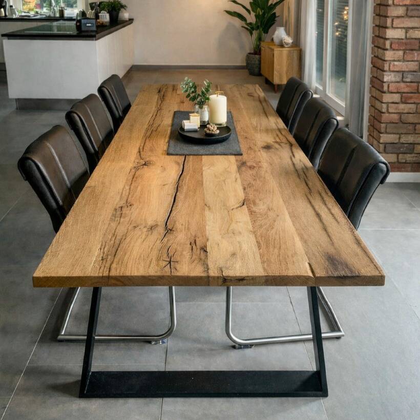 Altholztisch aus Eiche mit markanter Maserung – moderner Esstisch mit natürlichem Charakter