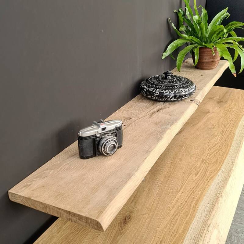 4260747162997 - Regalbrett   Fensterbank Eiche massiv | 80 x 20 cm | 24 mm stark 200 mm breit | Natürliche Baumkante | Extra breite Lamellen | Unbehandelter Rohling