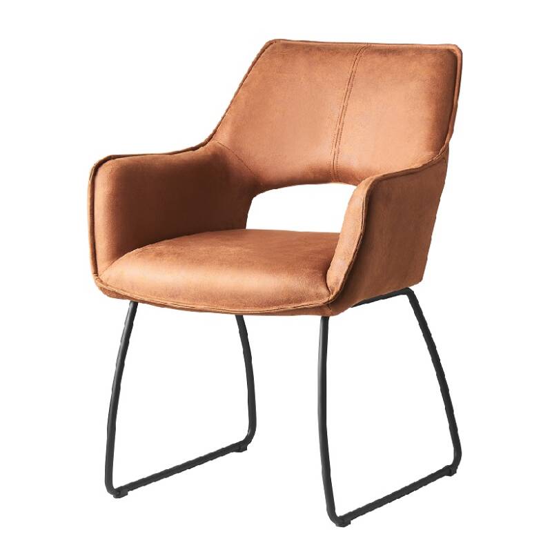 4262459610667 - Stuhl Mike | 86 cm x 61 cm x 48 cm | Schalenstuhl | Rückenausschnitt | Feines Velourlederimitat | Metallgestell in Kufenform