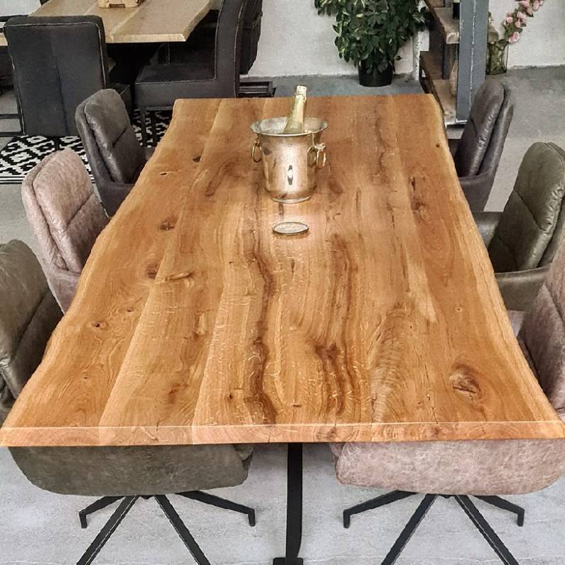 4260747166384 - Massivholztisch Brisbane | 180 cm - 240 cm | 45mm vollmassiv Tischplatte aus Eiche | Baumkante | Oberfläche geschliffen | Fertig natur geölt