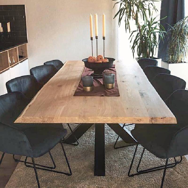 4260747166520 - Massivholztisch Neapel | 180 cm - 240 cm | 40 mm vollmassiv Tischplatte aus Eiche | Baumkante | Oberfläche geschliffen | Fertig lasiert