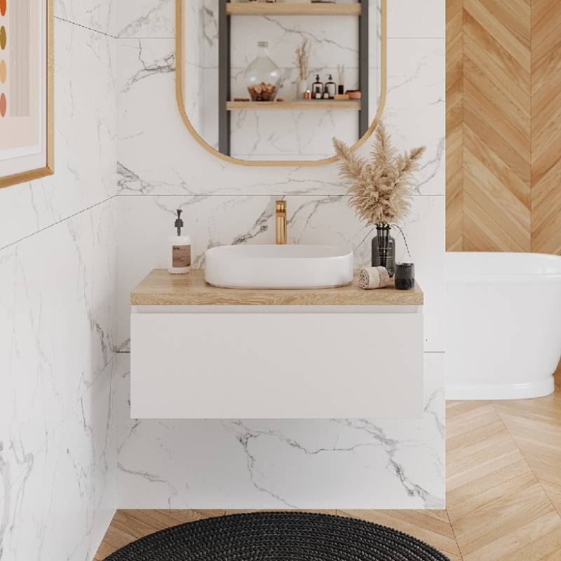 4260747167121 - Waschbeckenunterschrank Milano weiß  Eiche 98x50x42 cm