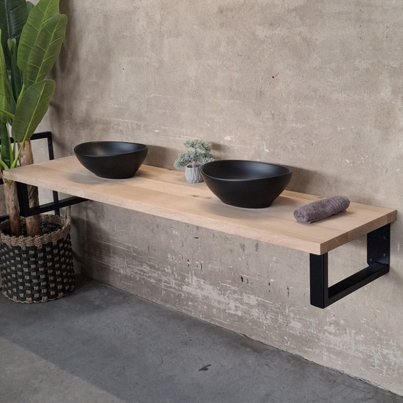 4260747167541 - Waschtisch- Ablageplatte Eiche 40 mm massiv gerade Kante unbehandelt 120x50 cm