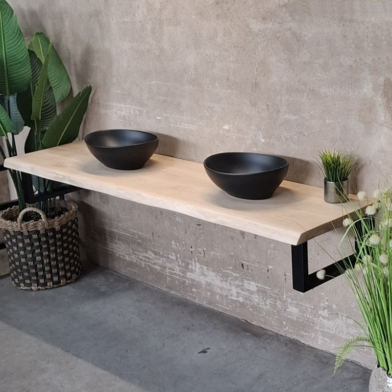 4260747167763 - Waschtisch-  Ablageplatte Eiche 40 mm massiv Baumkante unbehandelt 240x50 cm