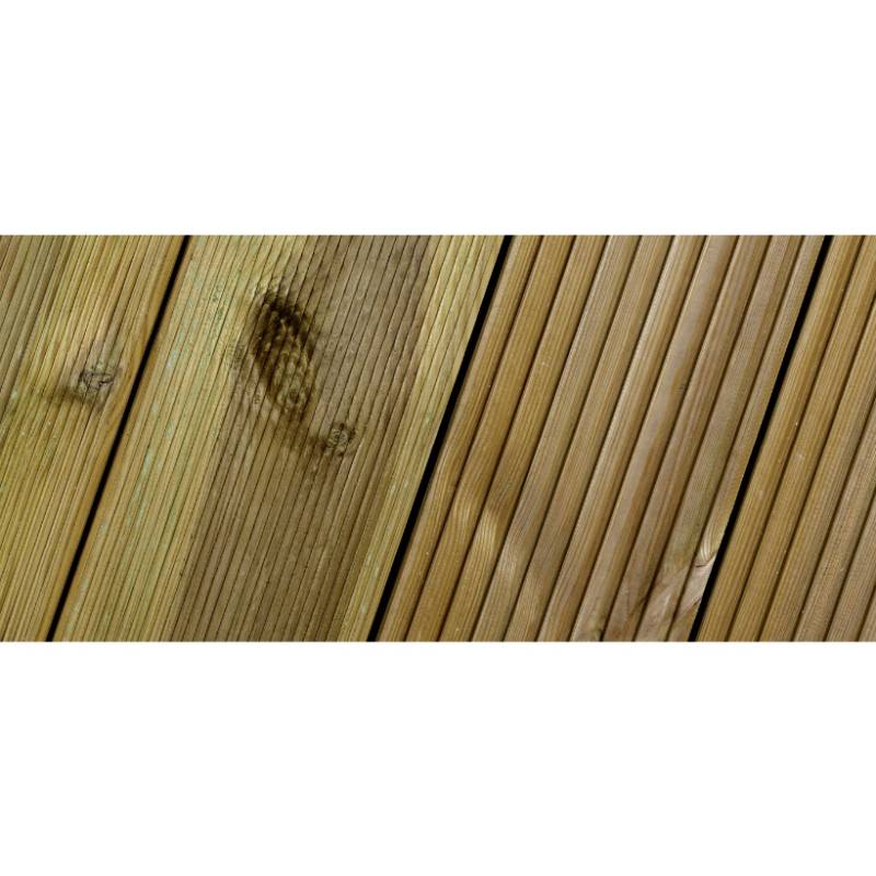 Nadelholz Terrassendielen | KDI | Länge: 500 cm | Stärke: 13,5x3,2 cm | Sichtseite glattes Profil | Kanten gerundet | Verleimt mit MUF-Leim