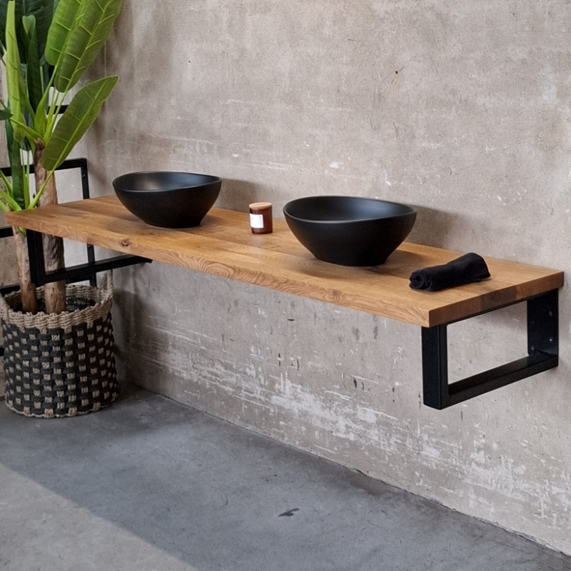 4262459612104 - Waschtisch- Ablageplatte Eiche 40 mm massiv gerade Kante gespachtelt geölt 160x50 cm