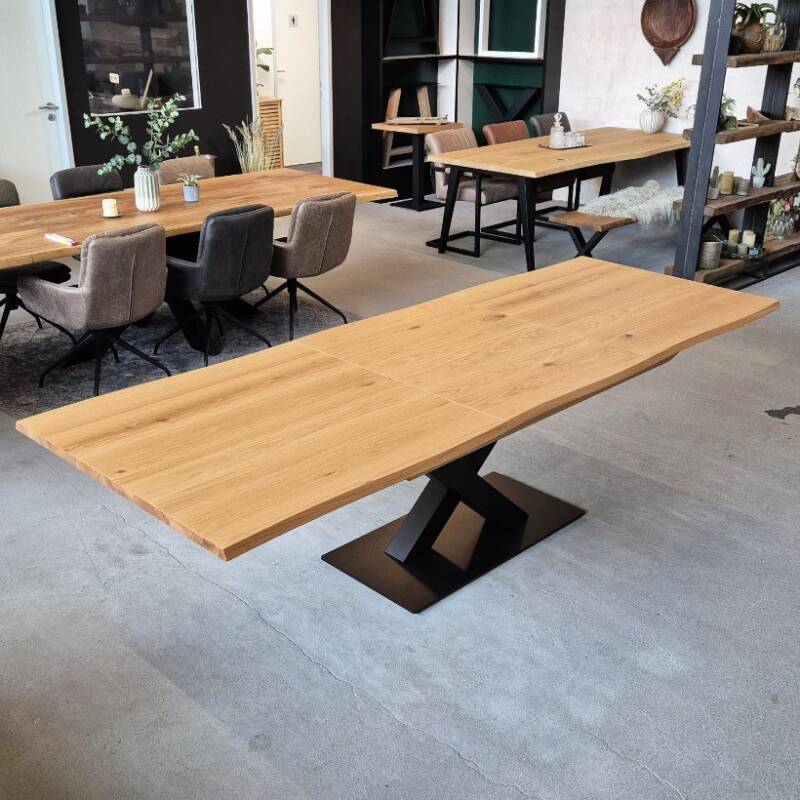 4262459612395 - Ausziehtischplatte Echtholz Eiche 30 mm - Baumkante 200 280x100 cm