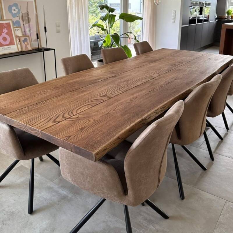 Tischplatte Loft E | 45 mm massiv | Natürliche Baumkante | Oberfläche gebürstet | Mit Fase | Unbehandelt | Old Style York Bau
