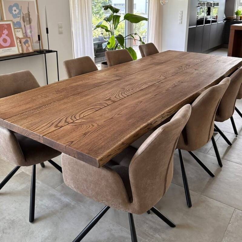 4260747164892 - Tischplatte Loft E | 260 x 100 cm | 45 mm massiv | Natürliche Baumkante | Oberfläche gebürstet | Mit Fase | Unbehandelt | Old Style York Bau