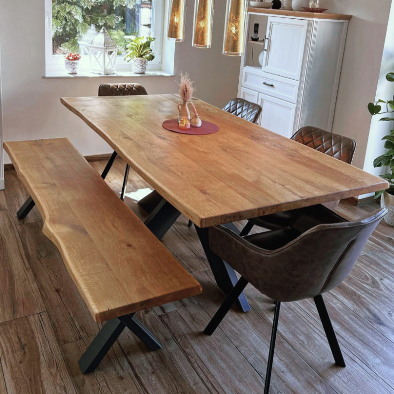 Bank-/ Ablageplatte Eiche Chalet B 40 mm - natürliche Baumkante